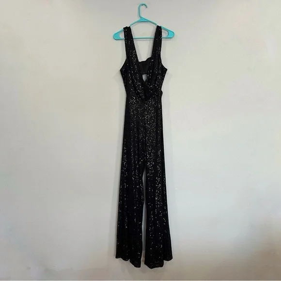Mac Duggal 26691 Sequin V Neck Cut Out JumpsuitWomen Black Wedding Cocktail 12